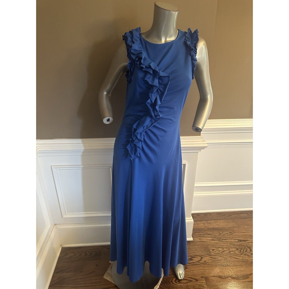 ULLA JOHNSON Jersey Maxi Blue Dress Ruffle Detail Sz M - Picture 1 of 5